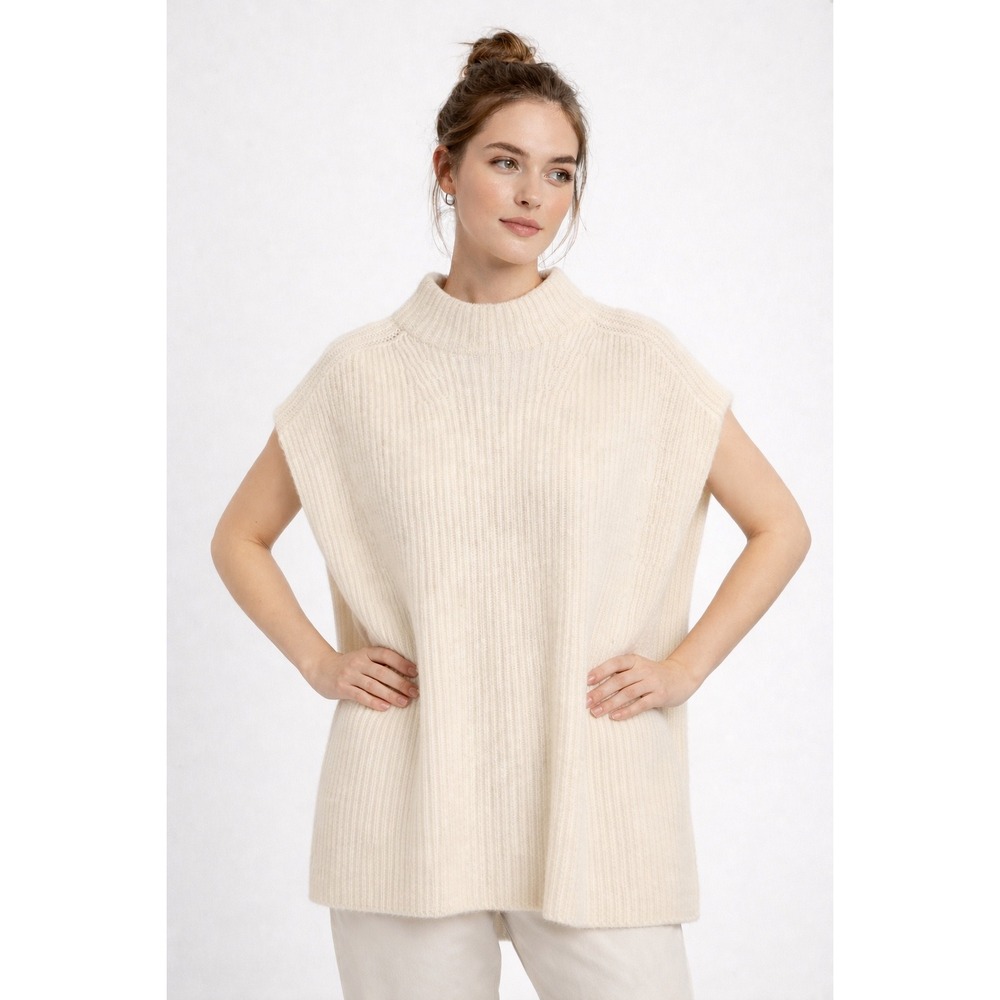 Banana Republic Oversized Sweater Vest M/L Cream Mock Neck Cashmere Merino Wool - Picture 1 of 13